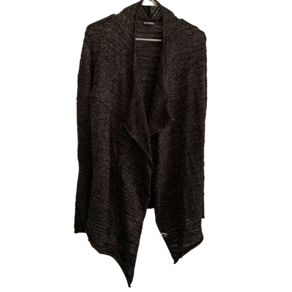 EXPRESS Women’s Long Sleeve Black Sparkle Open Front Cardigan Sweater Size Large